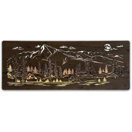 Li-Go 23521/OVL/DUB3 - Dæmpbar LED-vægdekoration LED/10W/5V 30000 mAh 130x50 cm egetræ/hytte i bjergene