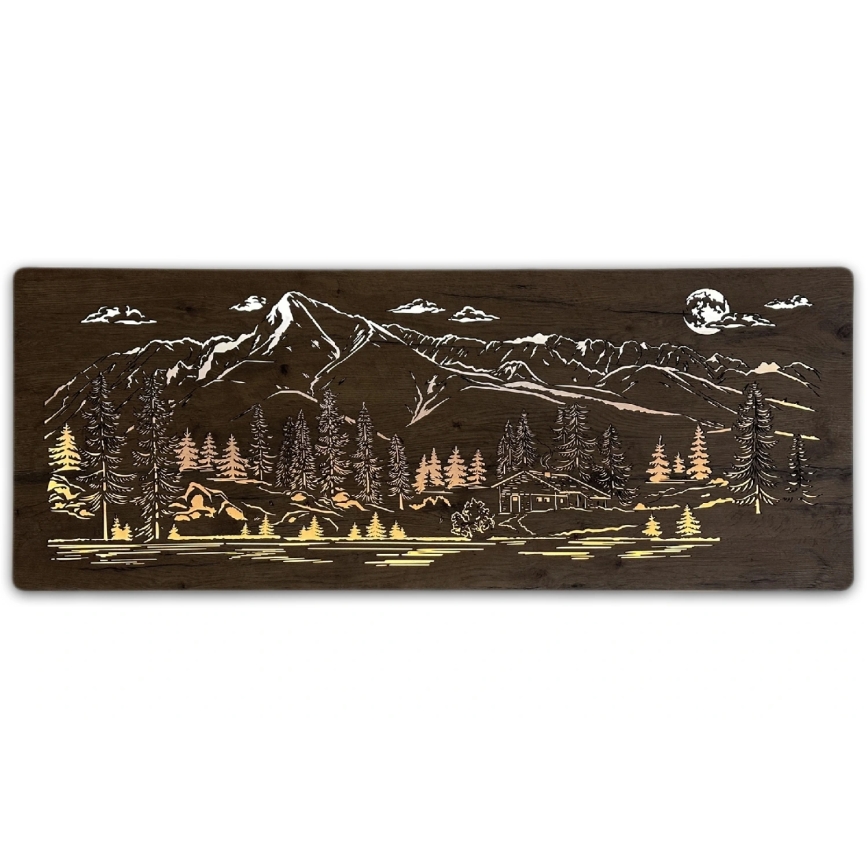 Li-Go 23521/OVL/DUB3 - Dæmpbar LED-vægdekoration LED/10W/5V 30000 mAh 130x50 cm egetræ/hytte i bjergene