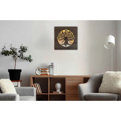 Li-Go 23537/DUB2 - LED-dæmpbart ur LED/10W/5V 20000 mAh 42x42 cm eg/oliventræ i en cirkel + fjernbetjening