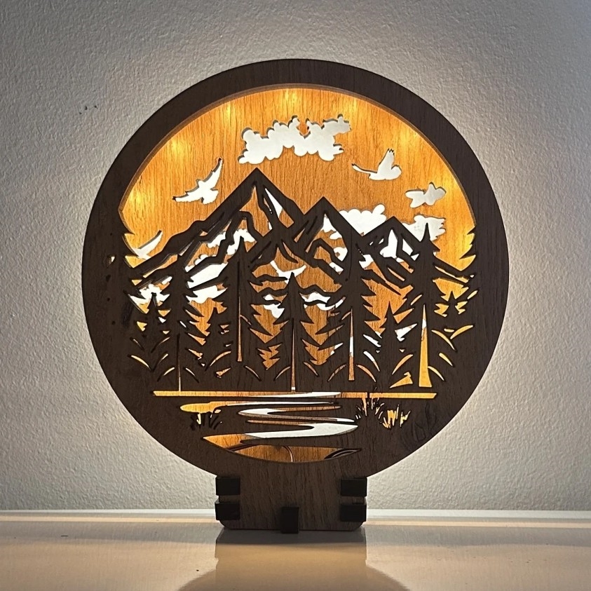 Li-Go 23583/DUB2 - Dæmpbar LED-borddekoration LED/12W/230V 20x22 cm eg/Bjerge og skov