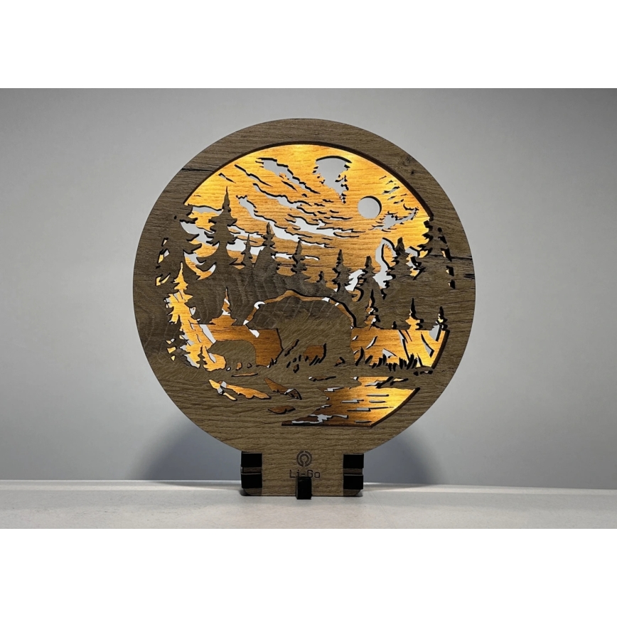 Li-Go 23595/DUB2 - LED-dæmpbar borddekoration LED/12W/230V 20x22 cm egetræ/bjørne