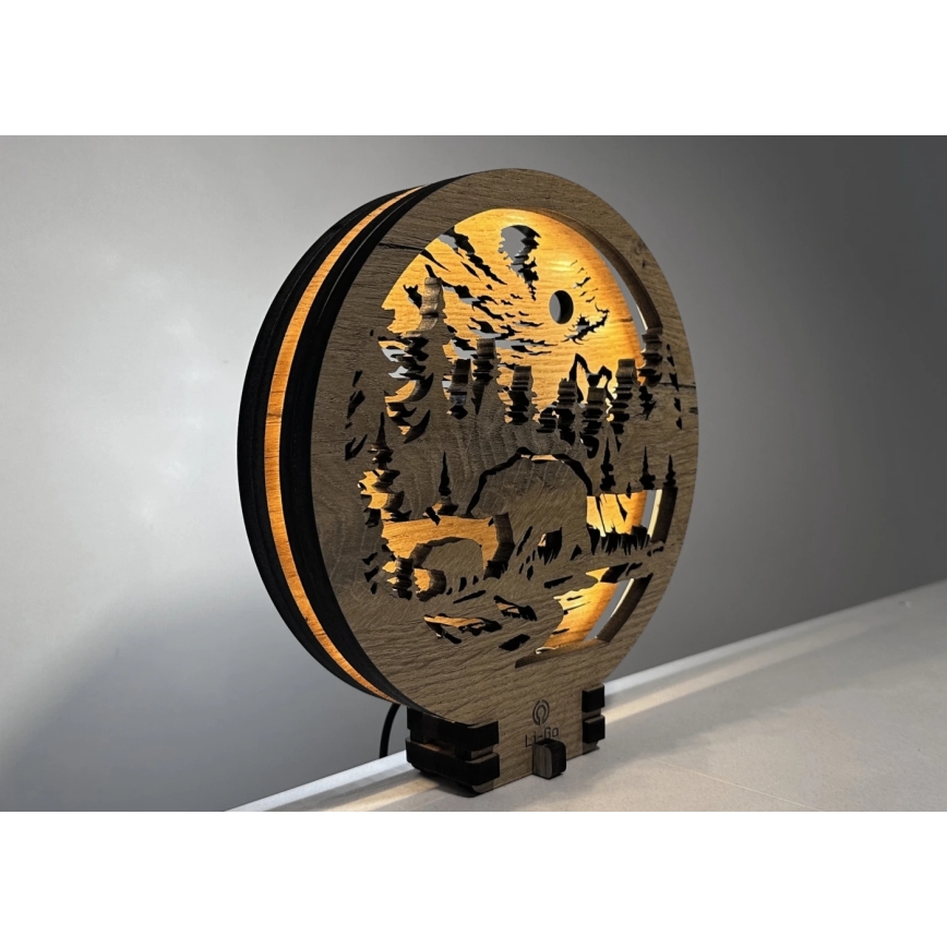 Li-Go 23595/DUB2 - LED-dæmpbar borddekoration LED/12W/230V 20x22 cm egetræ/bjørne