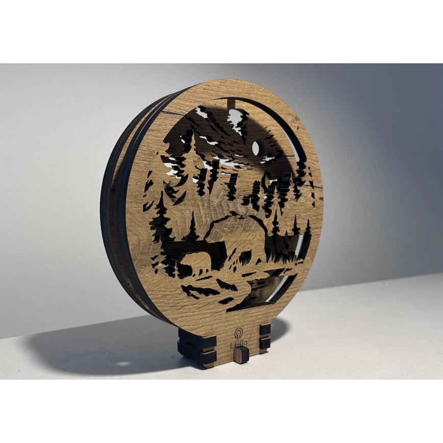 Li-Go 23595/DUB2 - LED-dæmpbar borddekoration LED/12W/230V 20x22 cm egetræ/bjørne