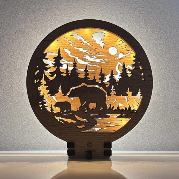 Li-Go 23595/DUB2 - LED-dæmpbar borddekoration LED/12W/230V 20x22 cm egetræ/bjørne