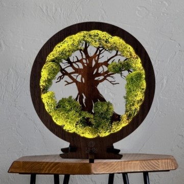 Li-Go 23631/DUB2 - Dæmpbar LED-borddekoration LED/12W/230V 30x31 cm eg/mos og træ