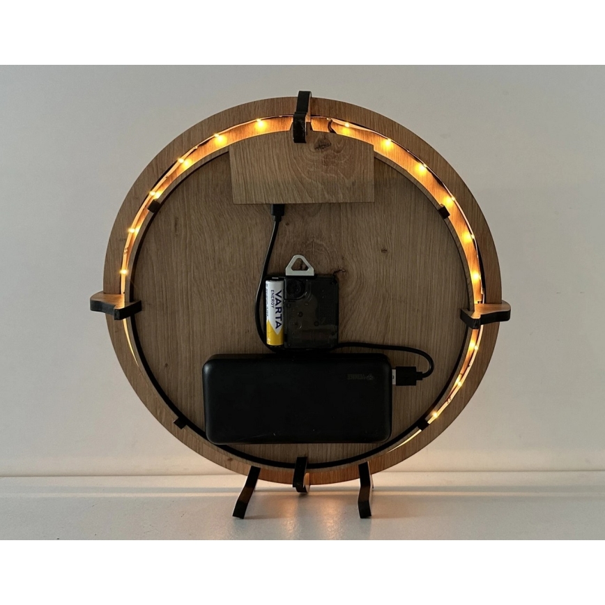 Li-Go 23688/DUB2 - LED-dæmpbart vægur med bevægelsessensor LED/5V 20000 mAh + 1xAA Ø 32 cm eg/Mælkebøtte