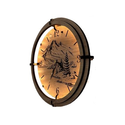 Li-Go 23697/DUB/BAT2 - LED-dæmpbart vægur med bevægelsessensor LED/10W/5V 20000 mAh + 1xAA Ø 32 cm eg/Bjerge