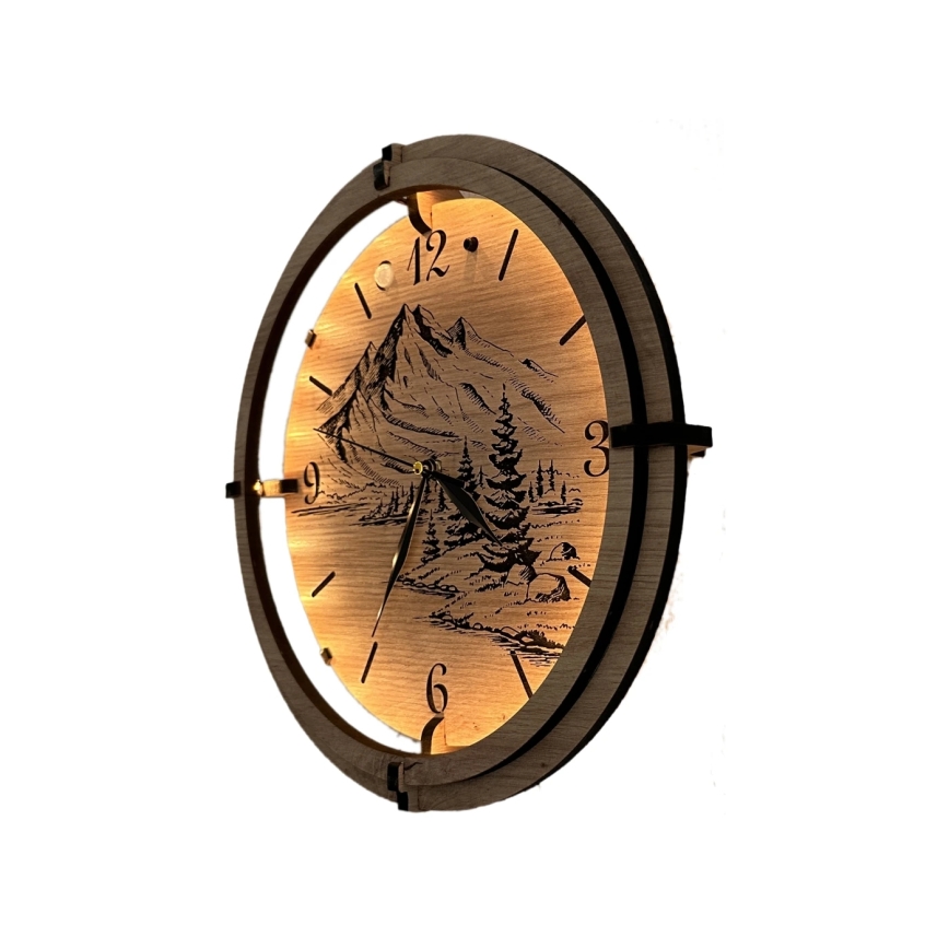 Li-Go 23697/DUB/BAT2 - LED-dæmpbart vægur med bevægelsessensor LED/10W/5V 20000 mAh + 1xAA Ø 32 cm eg/Bjerge