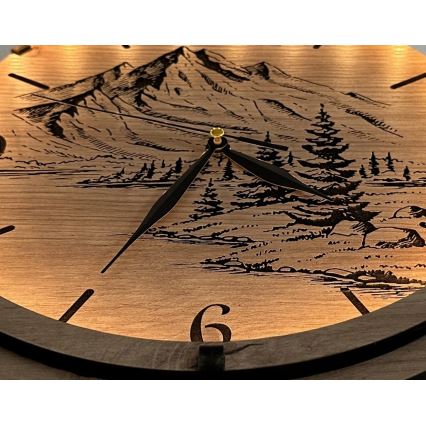 Li-Go 23697/DUB/BAT2 - LED-dæmpbart vægur med bevægelsessensor LED/10W/5V 20000 mAh + 1xAA Ø 32 cm eg/Bjerge