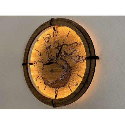 Li-Go 23712/DUB/BAT2 - LED-dæmpbart ur med bevægelsessensor LED/10W/5V 20000 mAh + 1xAA Ø 32 cm eg/Den lille prins