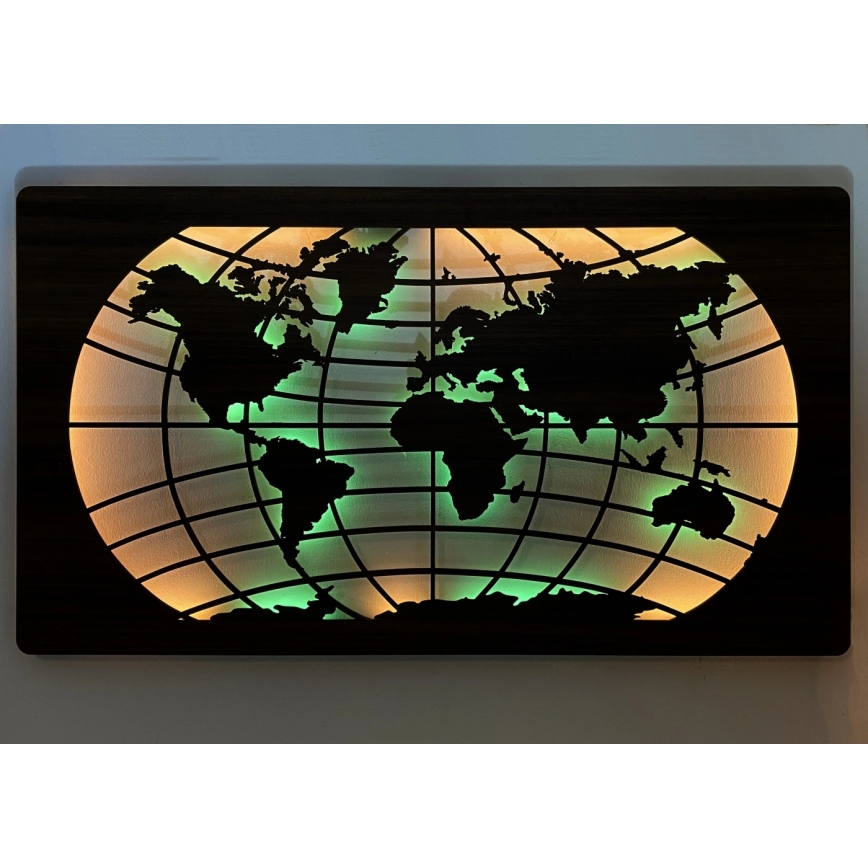 Li-Go 4709/DUB2 - LED RGBW Dæmpbar vægdekoration LED/24W/230V 125x74 cm eg/Verdenskort med breddegrader + fjernbetjening