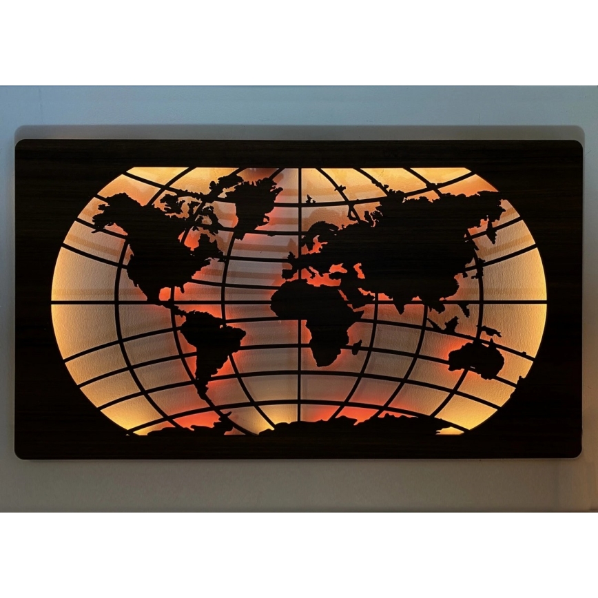 Li-Go 4709/DUB2 - LED RGBW Dæmpbar vægdekoration LED/24W/230V 125x74 cm eg/Verdenskort med breddegrader + fjernbetjening