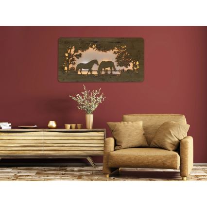 Li-Go 5012/B/4 - Dæmpbar LED-vægdekoration LED/10W/5V 30000 mAh 120x60 cm eg/heste + fjernbetjening