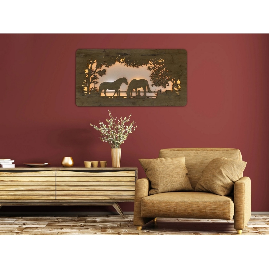 Li-Go 5012/B/4 - Dæmpbar LED-vægdekoration LED/10W/5V 30000 mAh 120x60 cm eg/heste + fjernbetjening