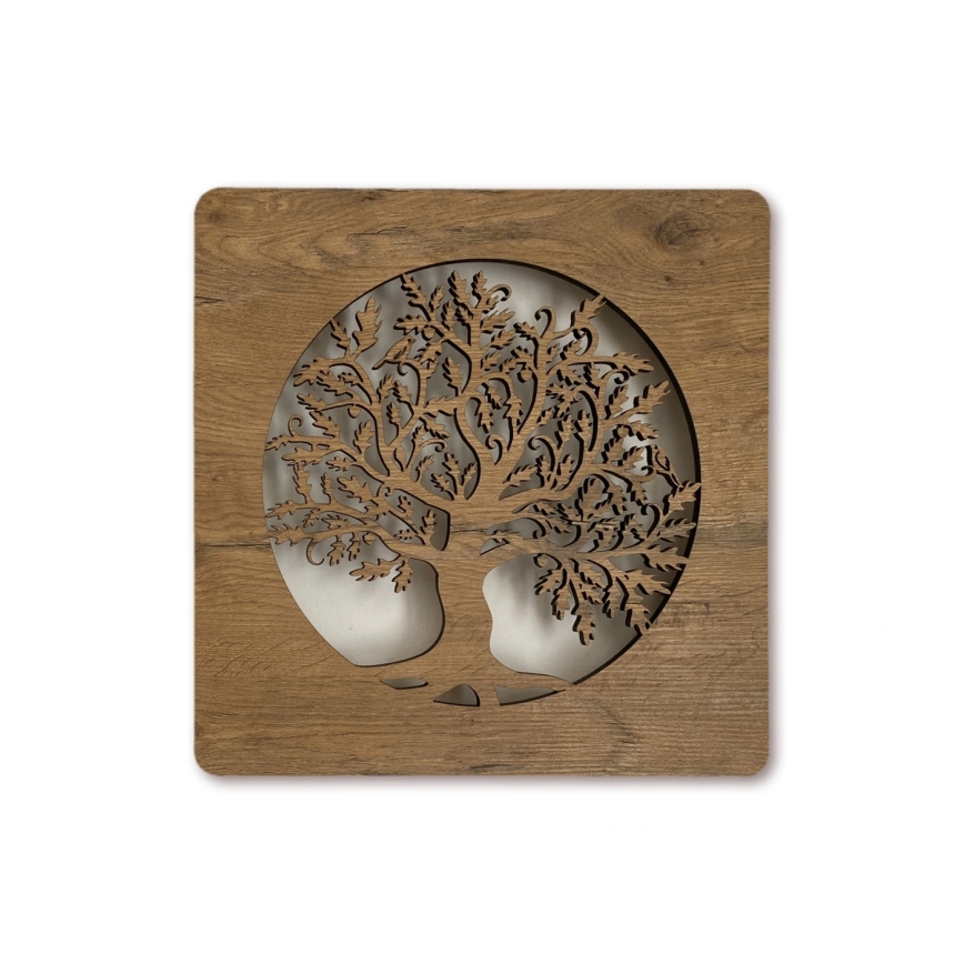 Li-Go 5275/DUB2 - LED dæmpbar vægdekoration LED/10W/5V 20000 mAh 42x42 cm eg/Eg i cirkel + fjernbetjening