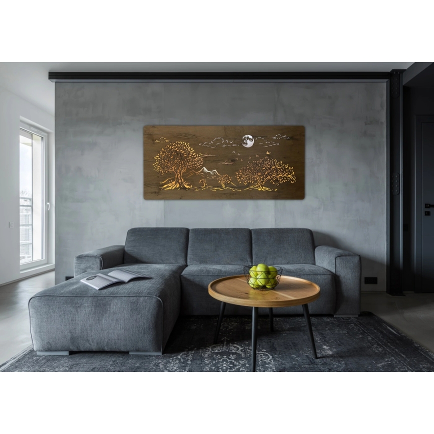 Li-Go 5478/DUB2 - LED dæmpbar vægdekoration LED/24W/230V 130x60 cm eg/Fire egetræer og måne