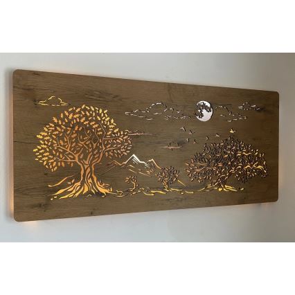 Li-Go 5478/DUB2 - LED dæmpbar vægdekoration LED/24W/230V 130x60 cm eg/Fire egetræer og måne