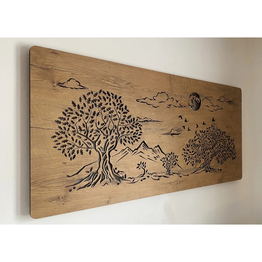 Li-Go 5478/DUB2 - LED dæmpbar vægdekoration LED/24W/230V 130x60 cm eg/Fire egetræer og måne