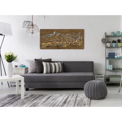 Li-Go 5589/A/DUB2 - LED dæmpbar vægdekoration LED/10W/5V 30000 mAh 110x50 cm eg/Bjerge med fugle