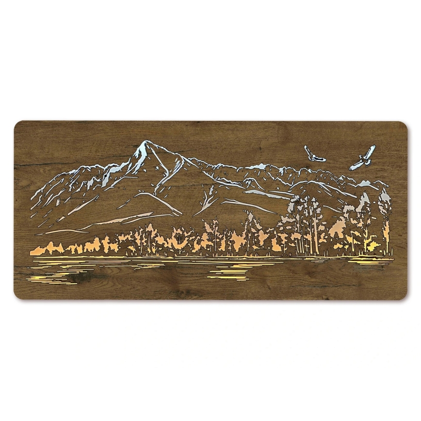 Li-Go 5589/A/DUB2 - LED dæmpbar vægdekoration LED/10W/5V 30000 mAh 110x50 cm eg/Bjerge med fugle