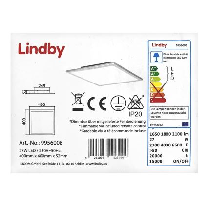 Lindby - LED Dæmpbar loftlampe LIVEL LED/27W/230V + fjernbetjening
