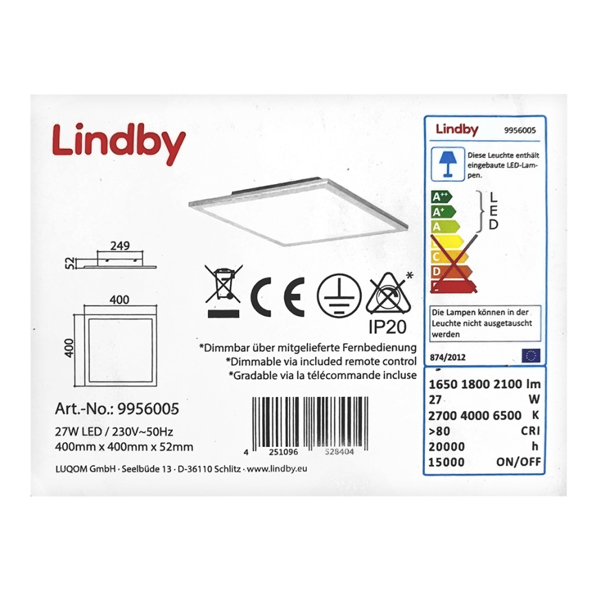 Lindby - LED Dæmpbar loftlampe LIVEL LED/27W/230V + fjernbetjening