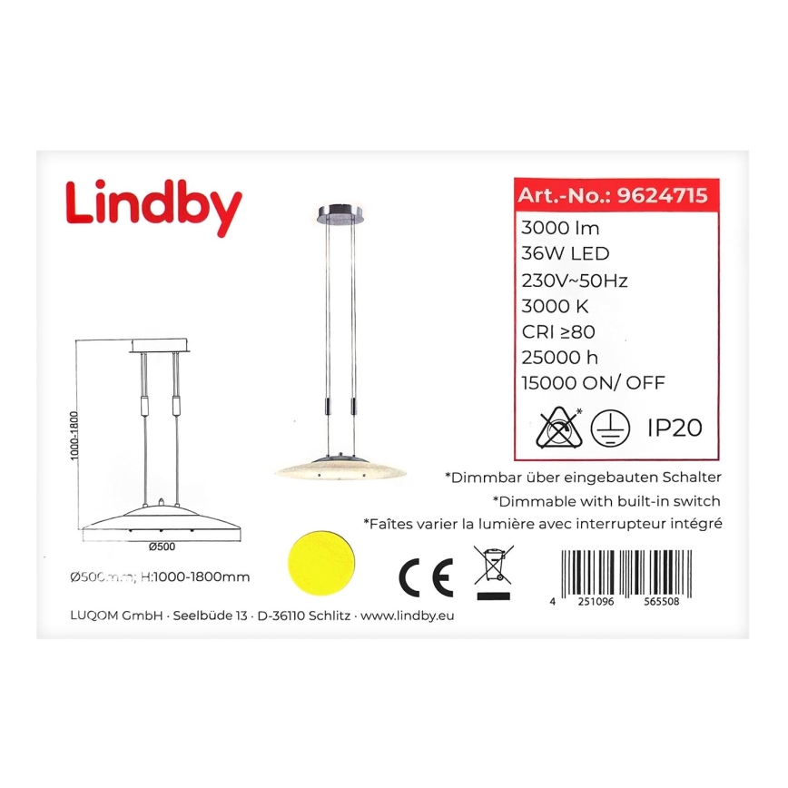 Lindby - LED pendel dæmpbar AMIDALA LED/36W/230V