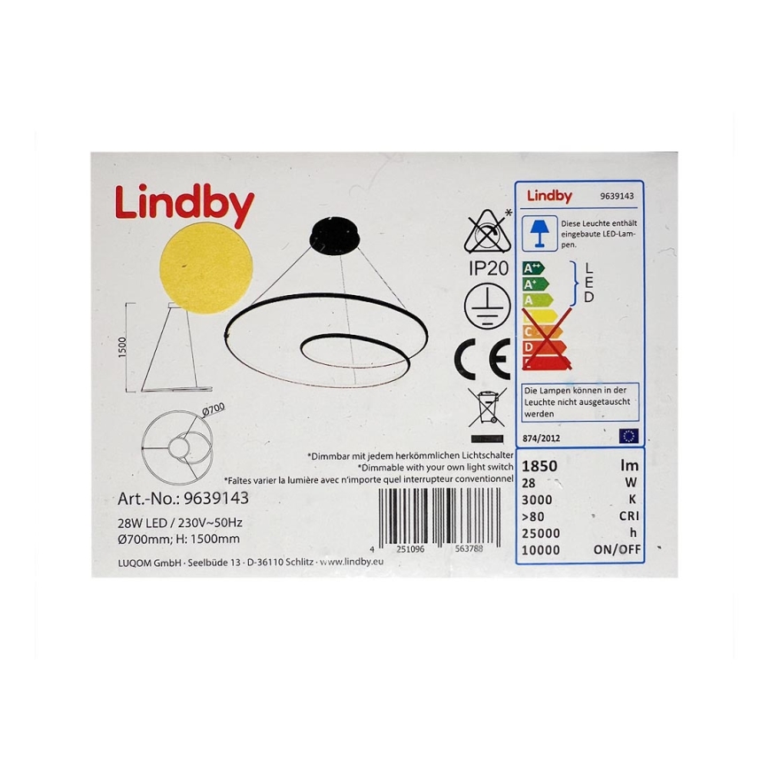 Lindby - LED pendel dæmpbar LUCY LED/28W/230V