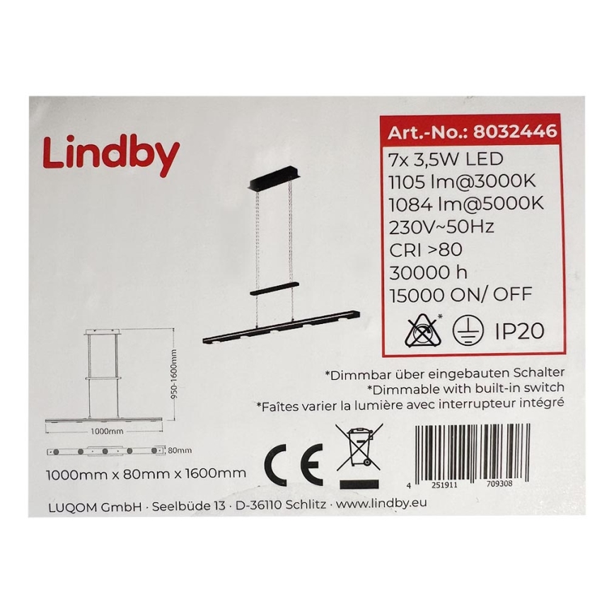 Lindby - LED pendel dæmpbar NAIARA 7xLED/4W/230V