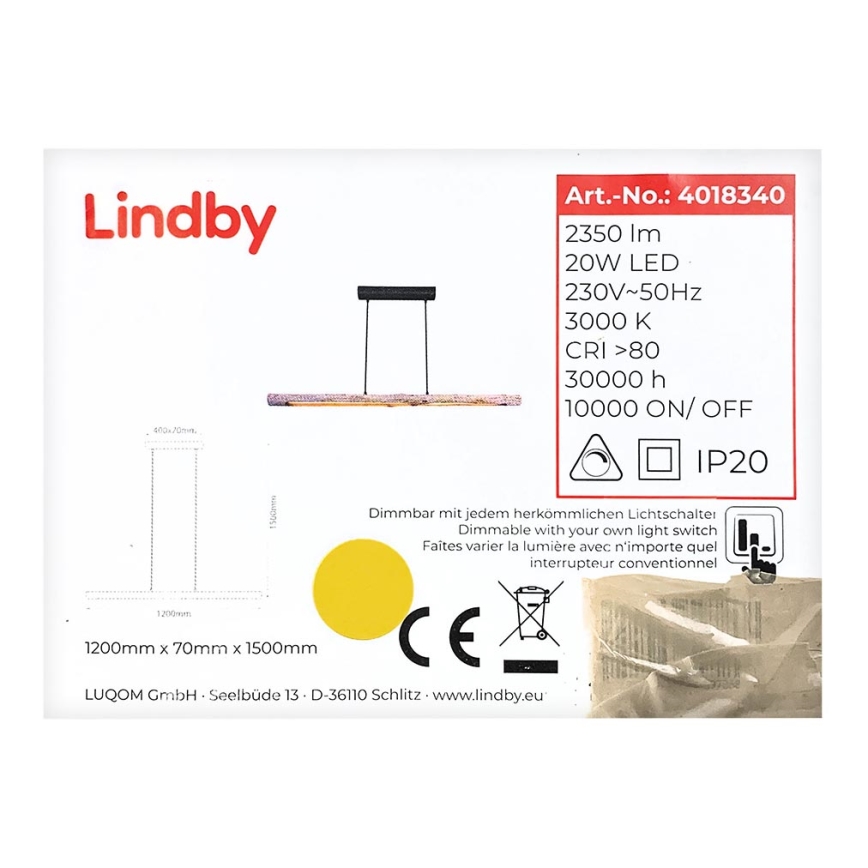 Lindby - LED pendel dæmpbar NEKALA LED/25W/230V