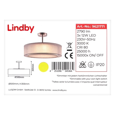 Lindby - LED pendellampe dæmpbar PIKKA 3xLED/12W/230V