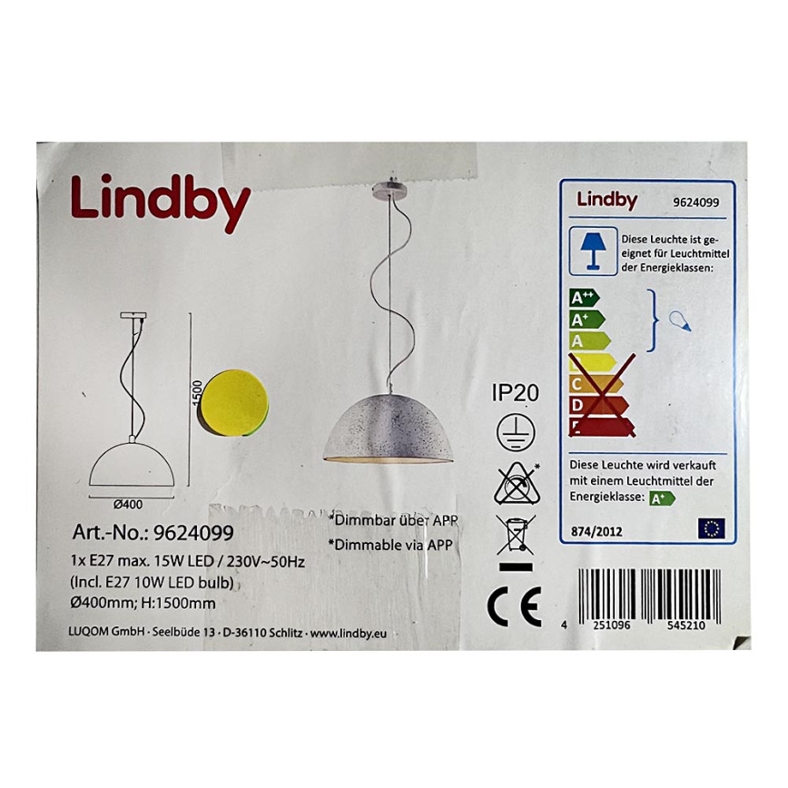 Lindby - LED RGB Pendel dæmpbar CAROLLE LED/10W/230V Wi-Fi Tuya