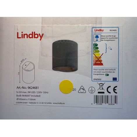 Lindby - LED væglampe EDVIN 1xG9/3W/230V beton