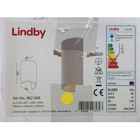 Lindby - LED væglampe JENKE 2xLED/2,5W/230V gips