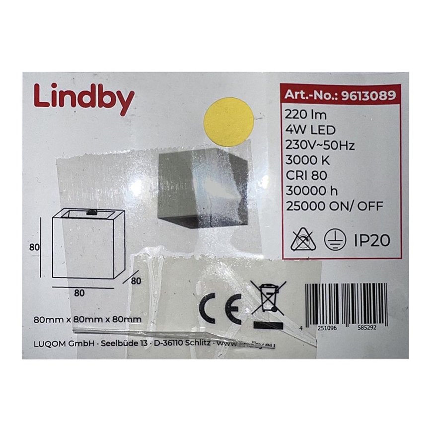 Lindby - LED væglampe QUASO LED/4W/230V