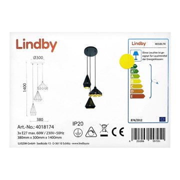 Lindby - Pendel 3xE27/60W/230V