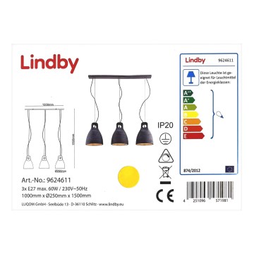 Lindby - Pendel IBU 3xE27/60W/230V