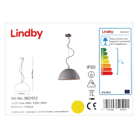 Lindby - Pendel JELIN 1xE27/60W/230V