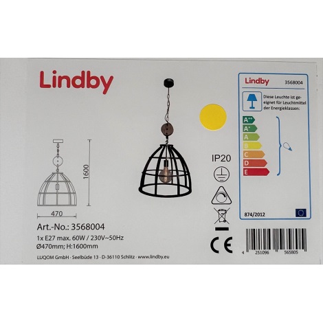 Lindby - Pendel med kædeophæng MAXIMILIA 1xE27/60W/230V