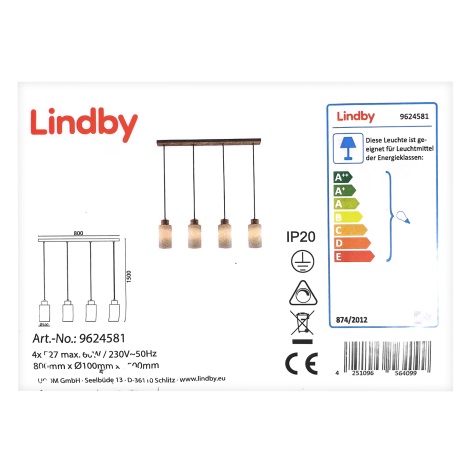 Lindby - Pendel NICUS 4xE27/60W/230V