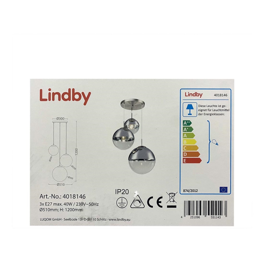 Lindby - Pendel RAVENA 3xE27/40W/230V