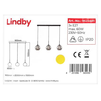 Lindby - Pendel SOFIAN 3xE27/60W/230V