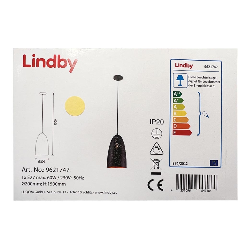 Lindby - Pendel TOLA 1xE27/60W/230V