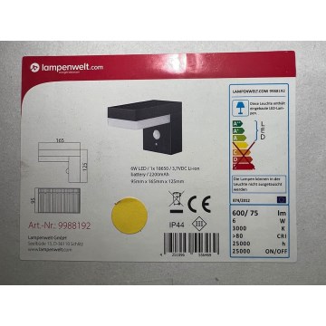 Lindby - Soldrevet LED væglampe med sensor CHIOMA LED/6W/3,7V 2200 mAh IP44