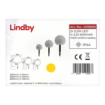 Lindby - SÆT 3x LED solcellelampe LAGO LED/0,4W/3,7V 600 mAh IP44