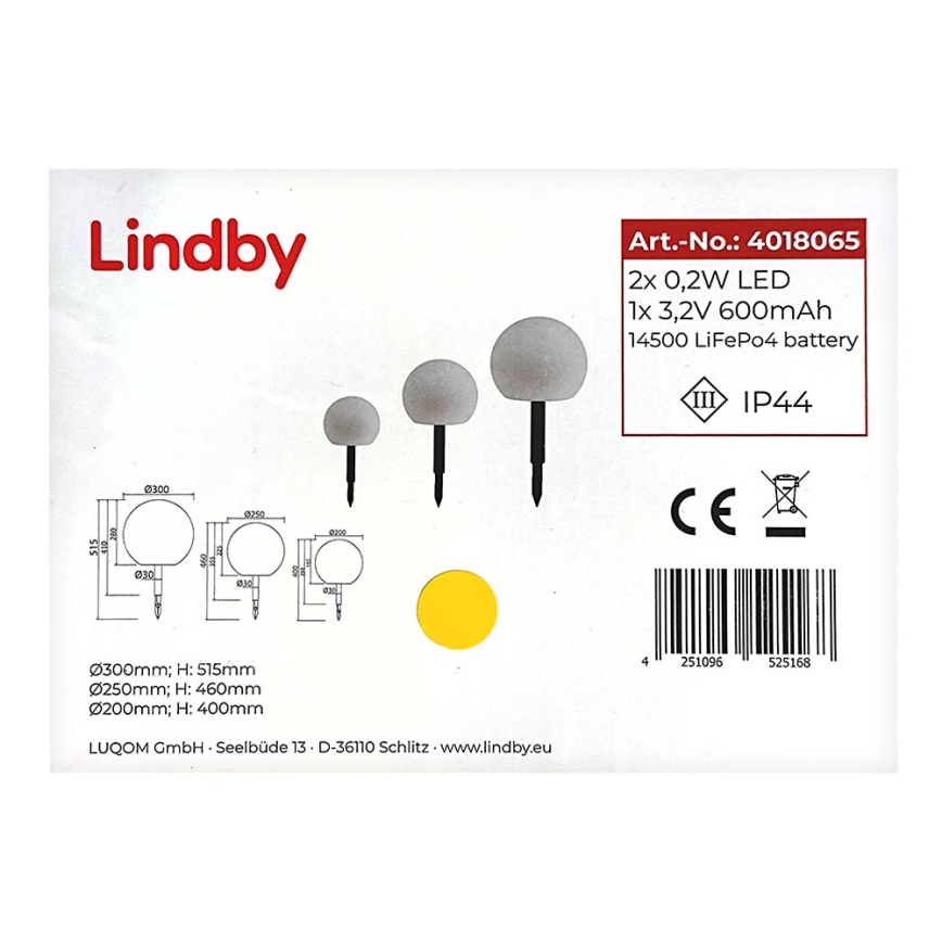Lindby - SÆT 3x LED solcellelampe LAGO LED/0,4W/3,7V 600 mAh IP44
