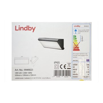 Lindby - Udendørs LED væglampe med sensor ABBY LED/18W/230V IP65