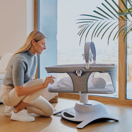 Lionelo - Babygynge med melodi 2-i-1 BELLA 4xAA Grå Beton + fjernbetjening