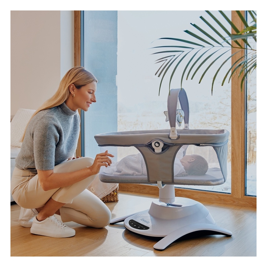 Lionelo - Babygynge med melodi 2-i-1 BELLA 4xAA Grå Beton + fjernbetjening