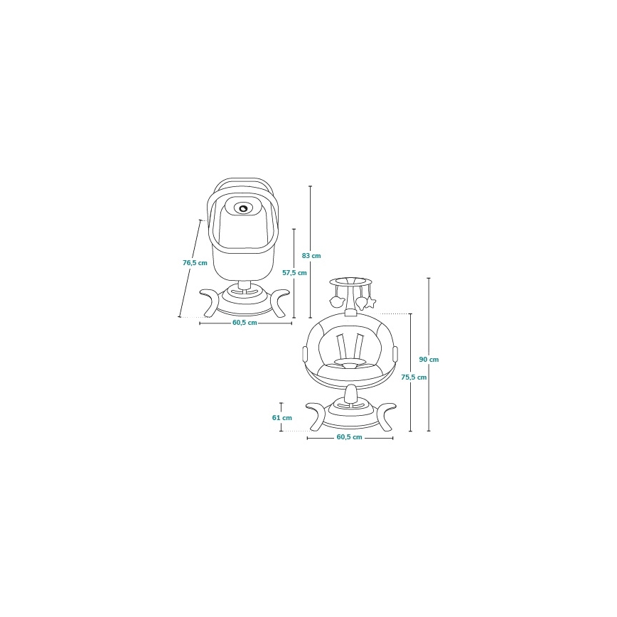Lionelo - Babygynge med melodi 2-i-1 BELLA 4xAA Grå Beton + fjernbetjening